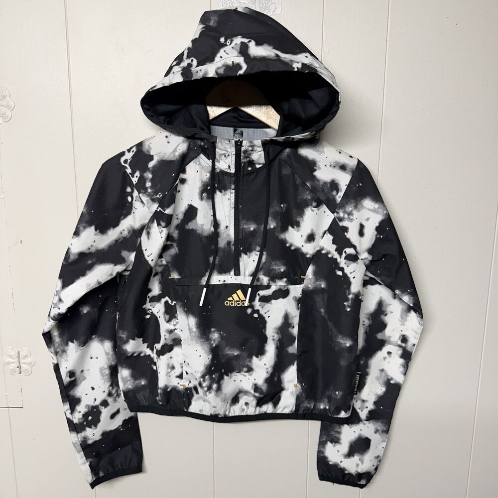 Adidas Primeblue Sport Training Jacket Hood Windbreaker Black White Marble XS